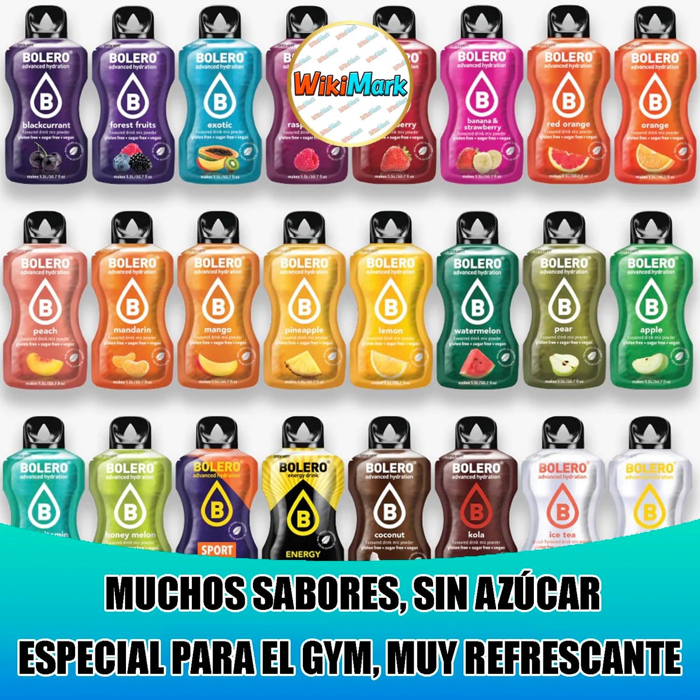 Lote Bebida Bolero (12 x 9 Gr) Sabor COLA Hidratante con Vitamina C, Sin Azúcar + Tarjeta con 100 Consejos Saludables y Vida Sana x WikiMark (12 Sobres + Tarjeta 100 Consejos, COLA (KOLA))