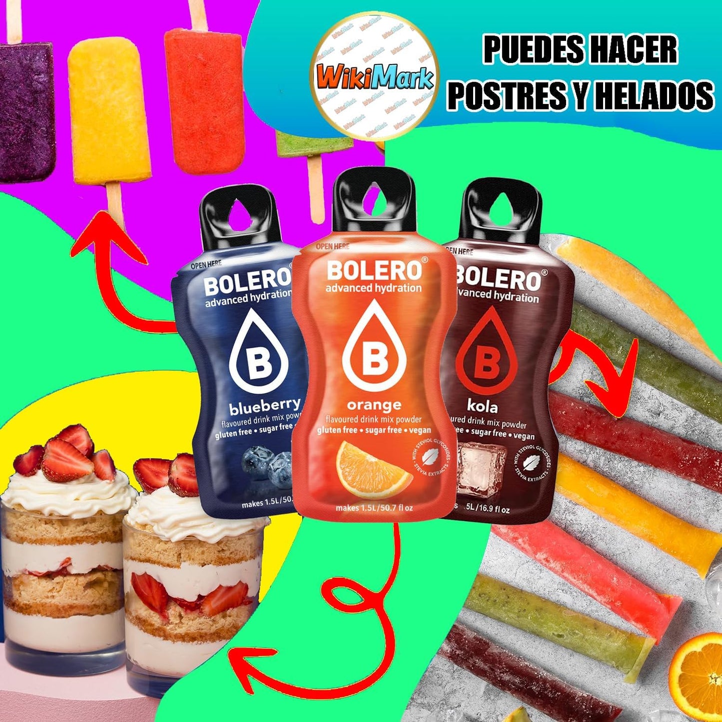 Lote Bebida Bolero (12 x 9 Gr) Sabor COLA Hidratante con Vitamina C, Sin Azúcar + Tarjeta con 100 Consejos Saludables y Vida Sana x WikiMark (12 Sobres + Tarjeta 100 Consejos, COLA (KOLA))