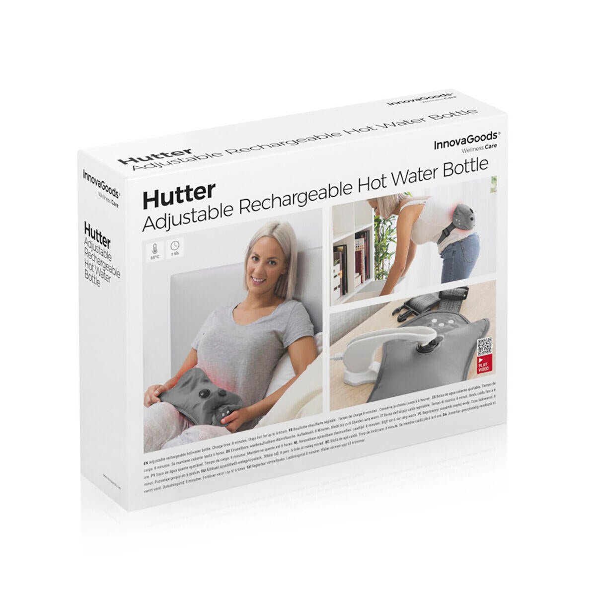 Bolsa de agua caliente ajustable y recargable Hutter InnovaGoods gris, 400 W, con cubierta suave y cierre seguro para terapia térmica.