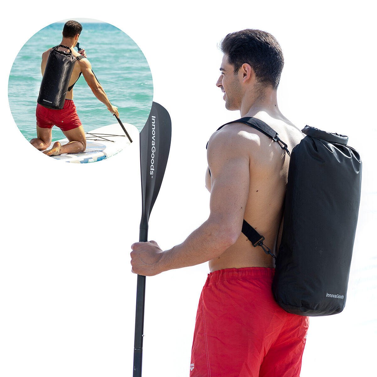 Bolsa estanca impermeable deportiva Dryhux de 20 L de Innovagizmo, ideal para proteger objetos en actividades acuáticas.