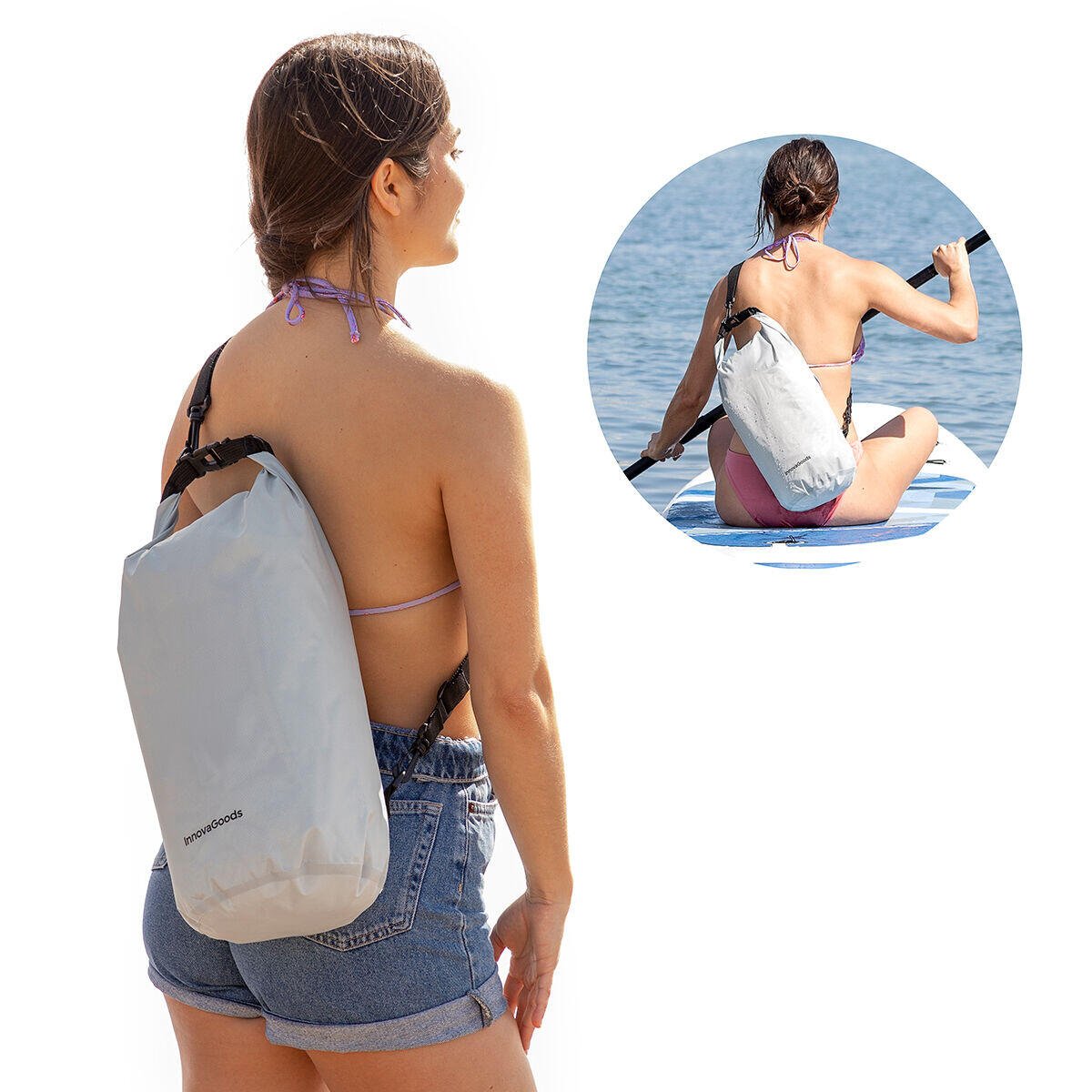Bolsa estanca impermeable deportiva Drysal de Innovagizmo, capacidad de 10 litros, para proteger objetos en actividades acuáticas.