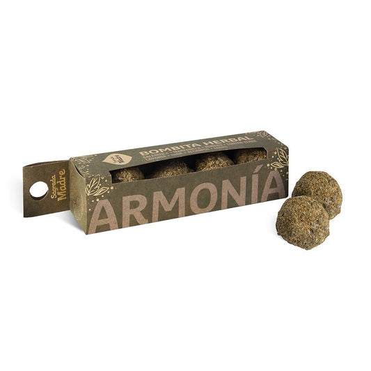 Bombita herbal Armonía de Mystical Tienda, pequeña esfera aromática con hierbas naturales para relajación y bienestar.