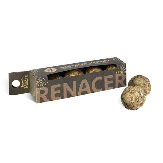 Bombita herbal Renacer de Mystical Tienda, pequeña esfera aromática con hierbas naturales para rituales y aromaterapia.