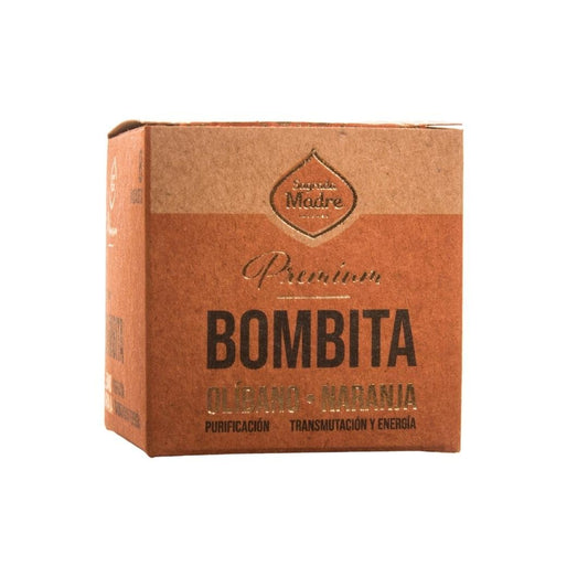 Bombita premium de olíbano y naranja de Mystical Tienda, con aroma aromático y detalles decorativos en la imagen.