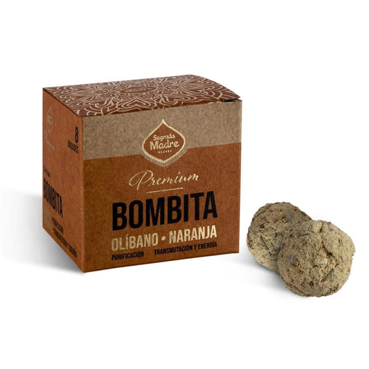 Bombita de incienso premium de olíbano y naranja de Mystical Tienda, con aroma aromático y forma de pequeña esfera.
