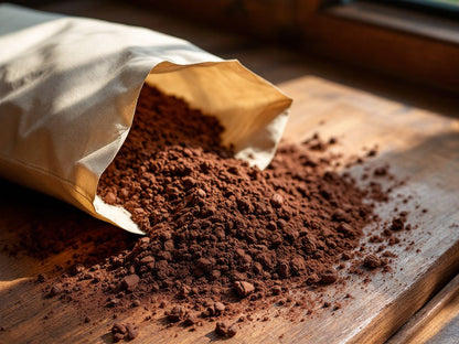 Cacao en polvo 100% natural de AZALA GOURMET, envase de 1kg, textura fina y color marrón oscuro.