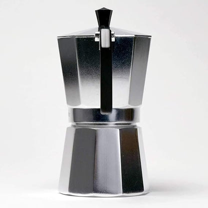 Cafetera Innovagizmo de 6 tazas, de color plateado, con asa y tapa de vidrio, lista para preparar café en hogar u oficina