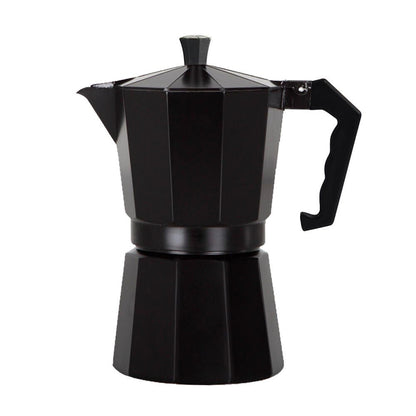 Cafetera italiana innovagizmo de 12 tazas, hecha de acero inoxidable, con asa negra y diseño clásico para preparar café.