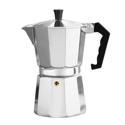 Cafetera italiana Innovagizmo de 12 tazas, hecha de acero inoxidable con asa negra y diseño clásico para preparar café espresso.