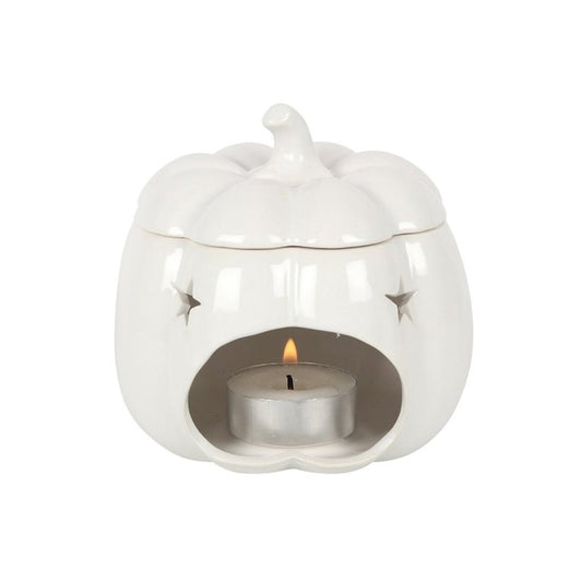 Incensario calabaza Quemador "White Snow" de Mystical Tienda, diseño en color blanco para aromaterapia y decoración.