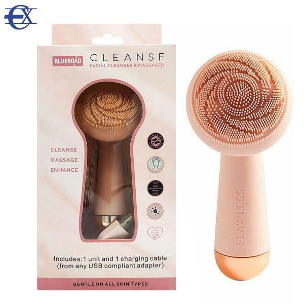 Cepillo facial eléctrico rosa recargable de innovagizmo.com, con cabezal de limpieza y diseño compacto para una piel suave y limpia.