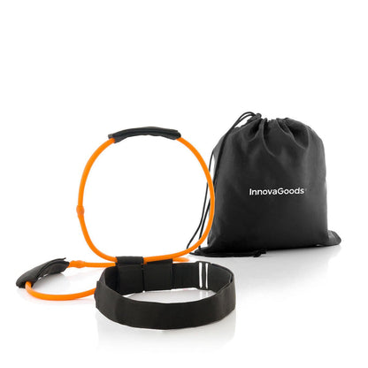 Cinturón con bandas de resistencia para glúteos y guía de ejercicios Bootrainer Innovagoods, en color negro con bandas verdes.