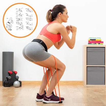 Cinturón con bandas de resistencia para glúteos y guía de ejercicios Bootrainer Innovagoods, ideal para tonificar en casa.