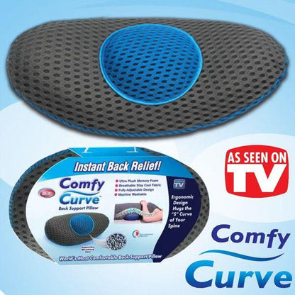 Cojín ergonómico de apoyo lumbar negro para silla, diseñado para mejorar la postura y confort en el respaldo.