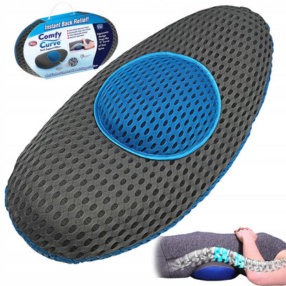 Cojín ergonómico de apoyo lumbar de innovagizmo.com, diseñado para mejorar la postura y la comodidad en sillas y asientos.