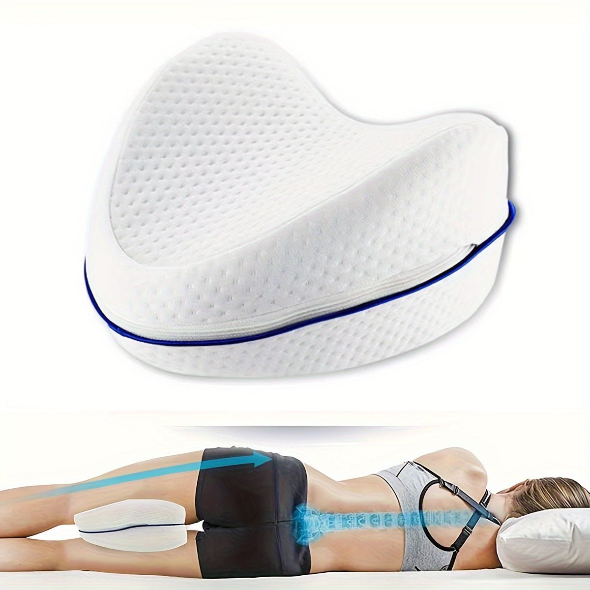 Cojín para las piernas de innovagizmo.com, cómodo y ergonómico para aliviar molestias y mejorar la postura.
