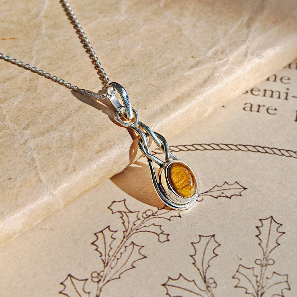 Colgante de plata de ley 925 con ojo de tigre y diseño Arwen, joya elegante y brillante para mujer.