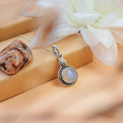 Colgante Botón de Piedra de Luna y Plata de Ley 925 - Sensaido