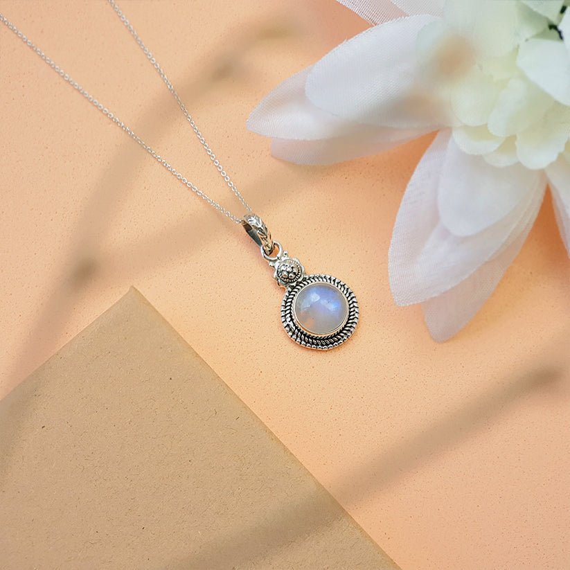 Colgante Botón de Piedra de Luna y Plata de Ley 925 - Sensaido