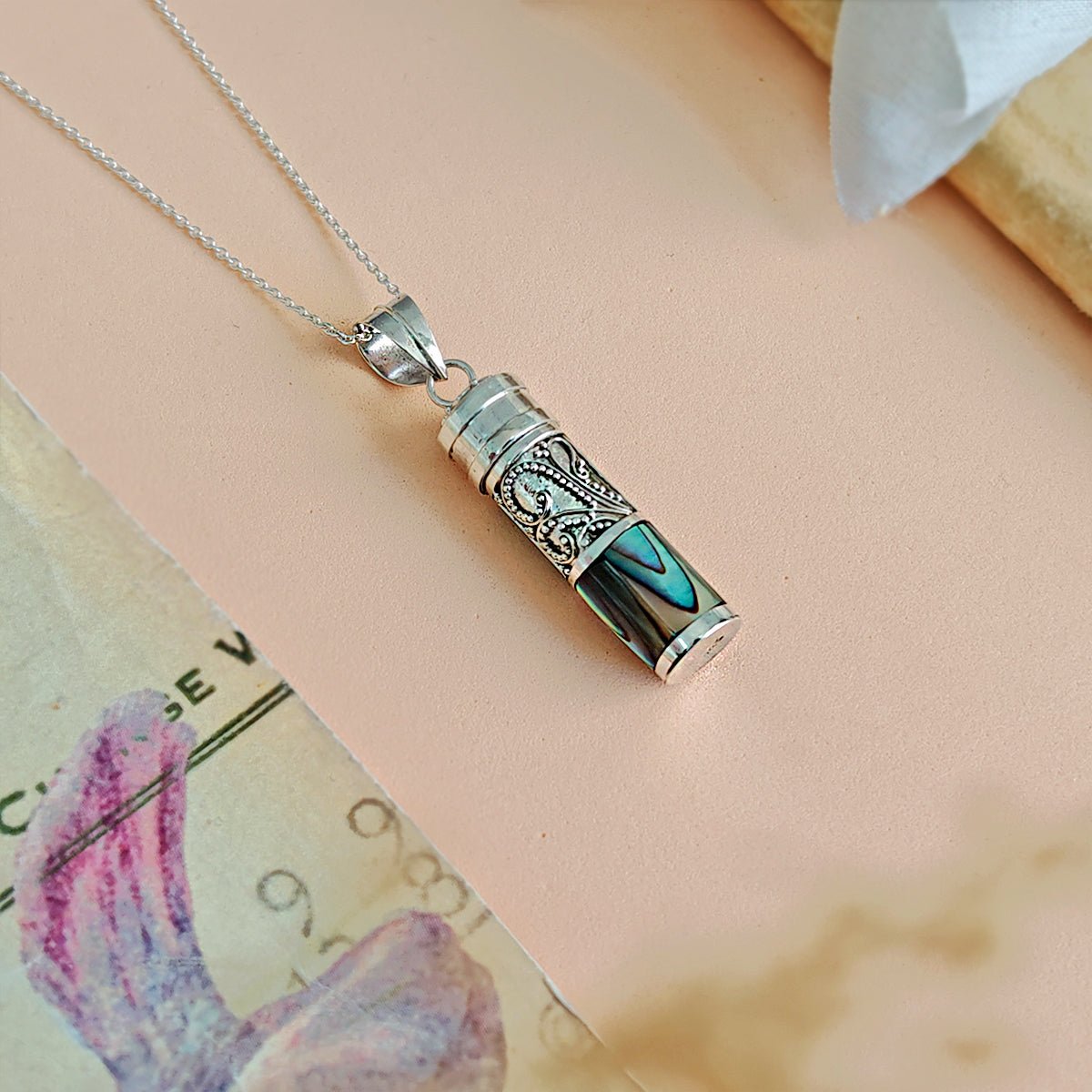 Colgante de cofre de los deseos y abulón en plata de ley 925, joya misteriosa y elegante, para mujer.