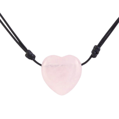Colgante de corazón de cuarzo rosa con cordón, mineral natural, pieza de joyería de Mystical Tienda.