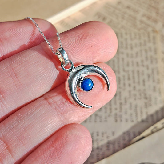 Colgante Luna Invertida de Lapislázuli - Plata de Ley 925