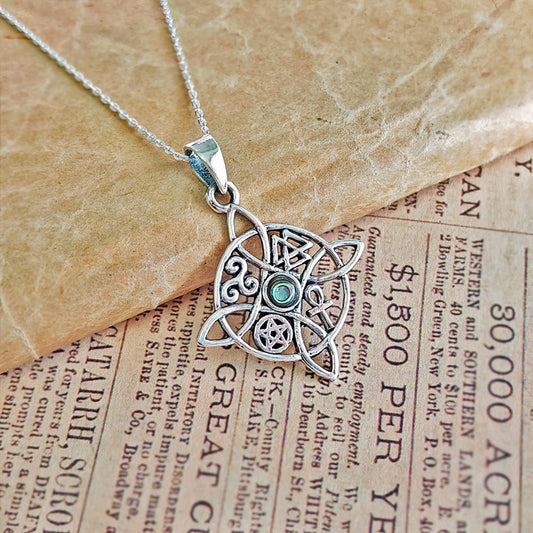 Colgante Nudo de Bruja con Abulón y Símbolos Sagrados - Plata de Ley 925