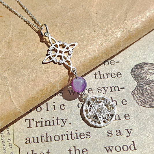 Colgante Nudo de Bruja & Tetragramaton con Bola Amatista S925