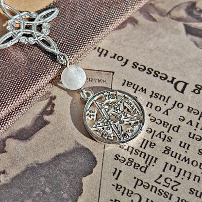 Colgante Nudo de Bruja & Tetragramaton con Bola Cuarzo Blanco - S925