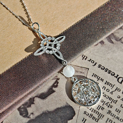 Colgante Nudo de Bruja & Tetragramaton con Bola Cuarzo Blanco - S925