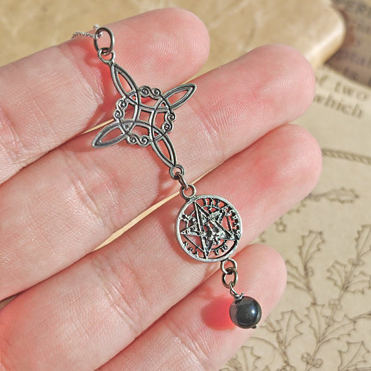 Colgante Nudo de Bruja  & Tetragramaton con Bola Ónix S925 'Finis'