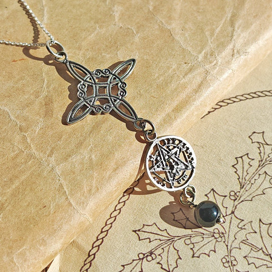 Colgante Nudo de Bruja  & Tetragramaton con Bola Ónix S925 'Finis'