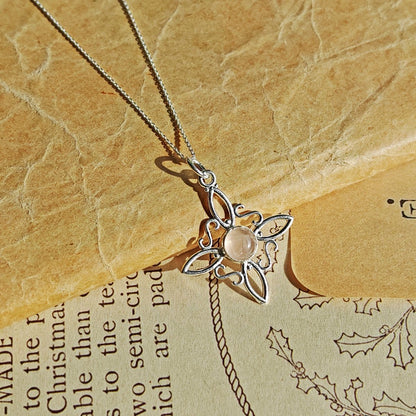 Colgante Nudo de Bruja y Cuarzo Rosa en Plata de Ley 925