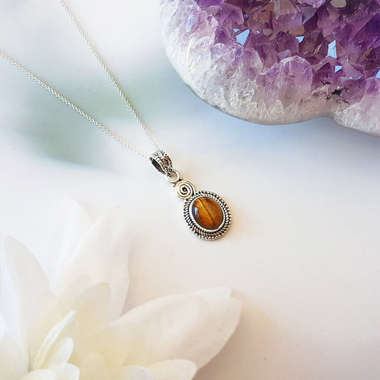 Colgante Oval Ojo de Tigre y Plata de Ley 925
