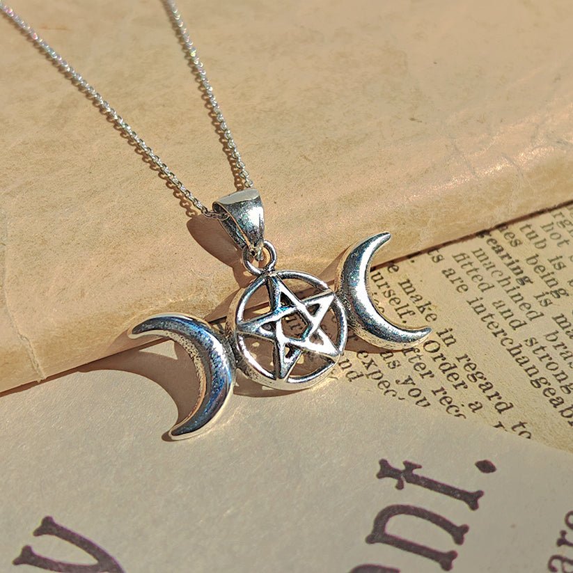 Colgante Triple Luna con Pentagrama – Plata de Ley 925