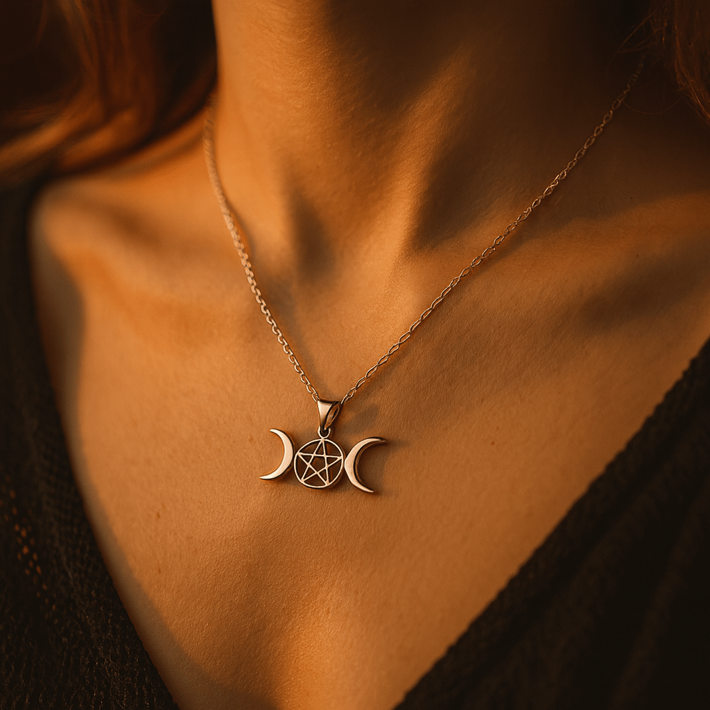 Colgante Triple Luna con Pentagrama – Plata de Ley 925
