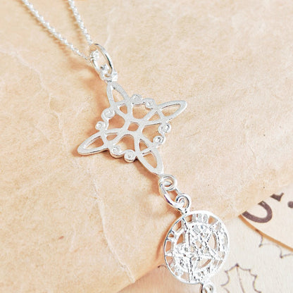 Colgante Triple Protector S925: Nudo de Bruja, Tetragramatón y San Judas Tadeo