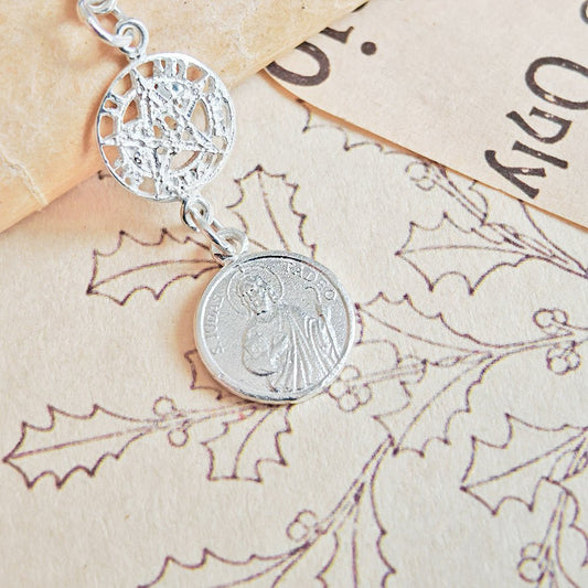 Colgante Triple Protector S925: Nudo de Bruja, Tetragramatón y San Judas Tadeo