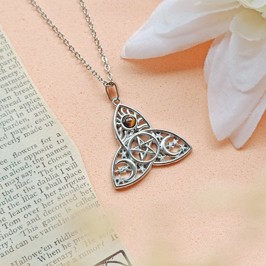 Collar Amuleto Triqueta Lunae Ojo de Tigre - Protección