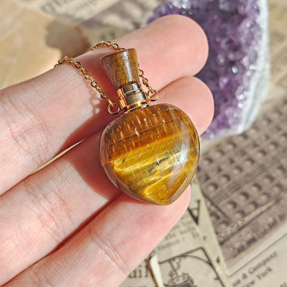 Collar Botella Mágica – Ojo de Tigre & Acero Inox. Dorado