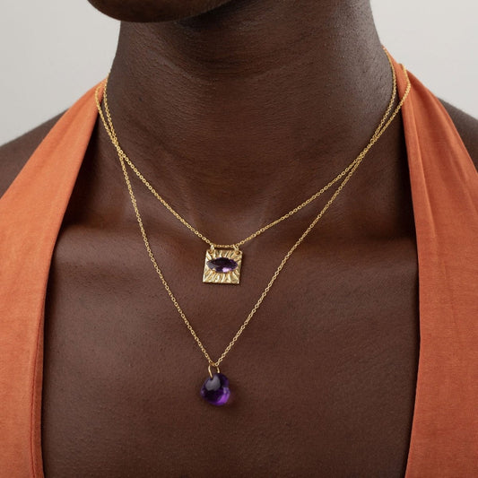 Collar Corazón de Amatista - Plata S925 & Baño de oro 18K