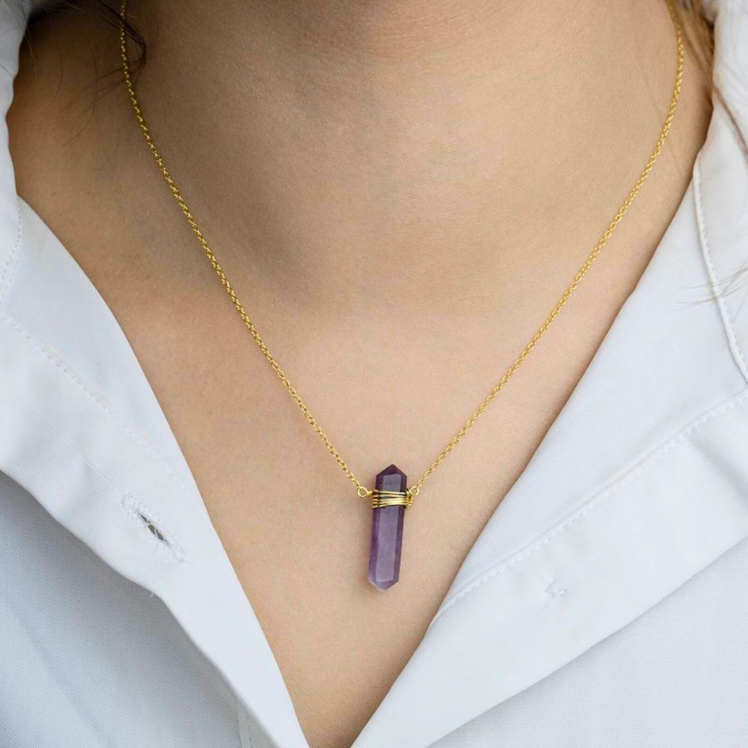 Collar Lancea Amatista - Baño de Oro 18K