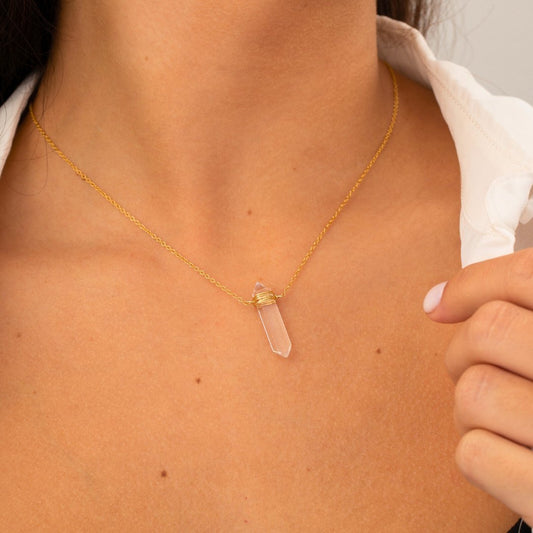 Collar Lancea Cuarzo Blanco - Baño de Oro 18K