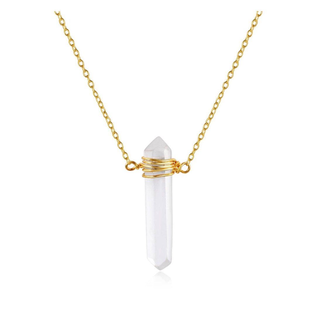 Collar Lancea Cuarzo Blanco - Baño de Oro 18K