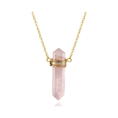 Collar Lancea Cuarzo Rosa - Baño de Oro 18K