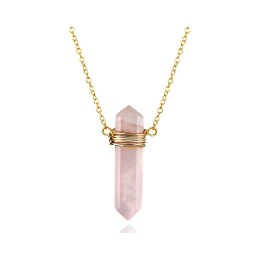 Collar Lancea Cuarzo Rosa - Baño de Oro 18K