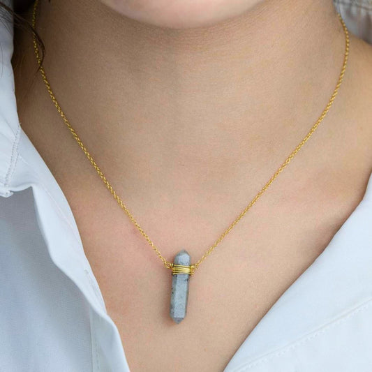 Collar Lancea Labradorita - Baño de Oro 18K