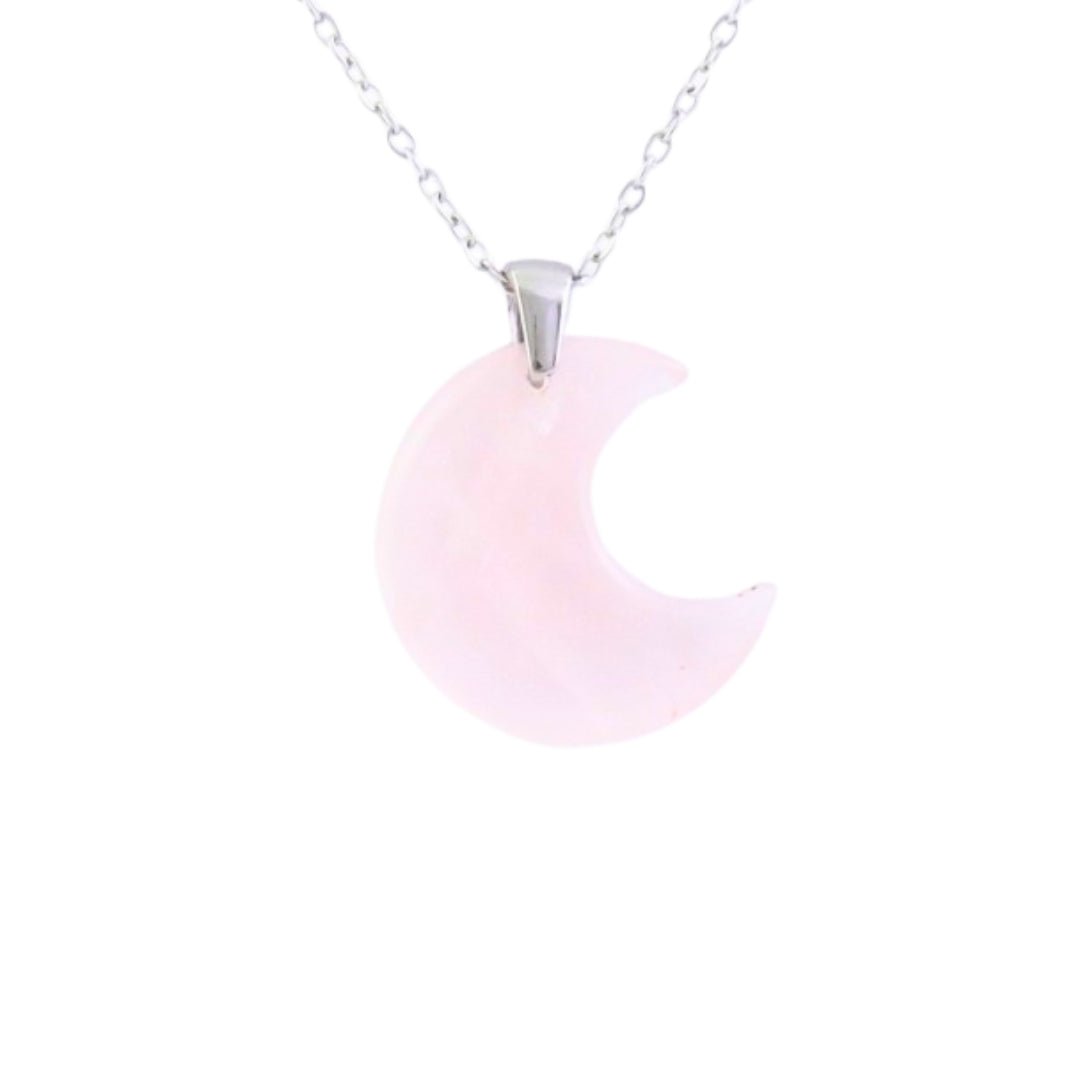 Collar Luna de Cuarzo Rosa - Acero Inox.