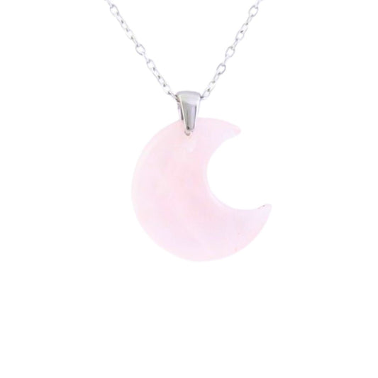 Collar Luna de Cuarzo Rosa - Acero Inox.