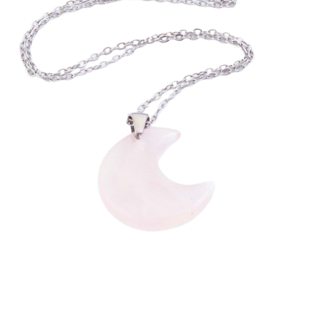 Collar Luna de Cuarzo Rosa - Acero Inox.